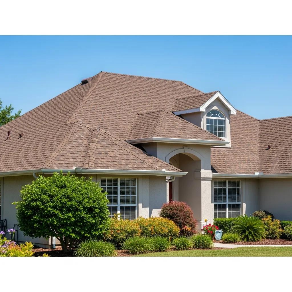 Residential home featuring a newly installed asphalt shingle roof, showcasing durability and aesthetic appeal